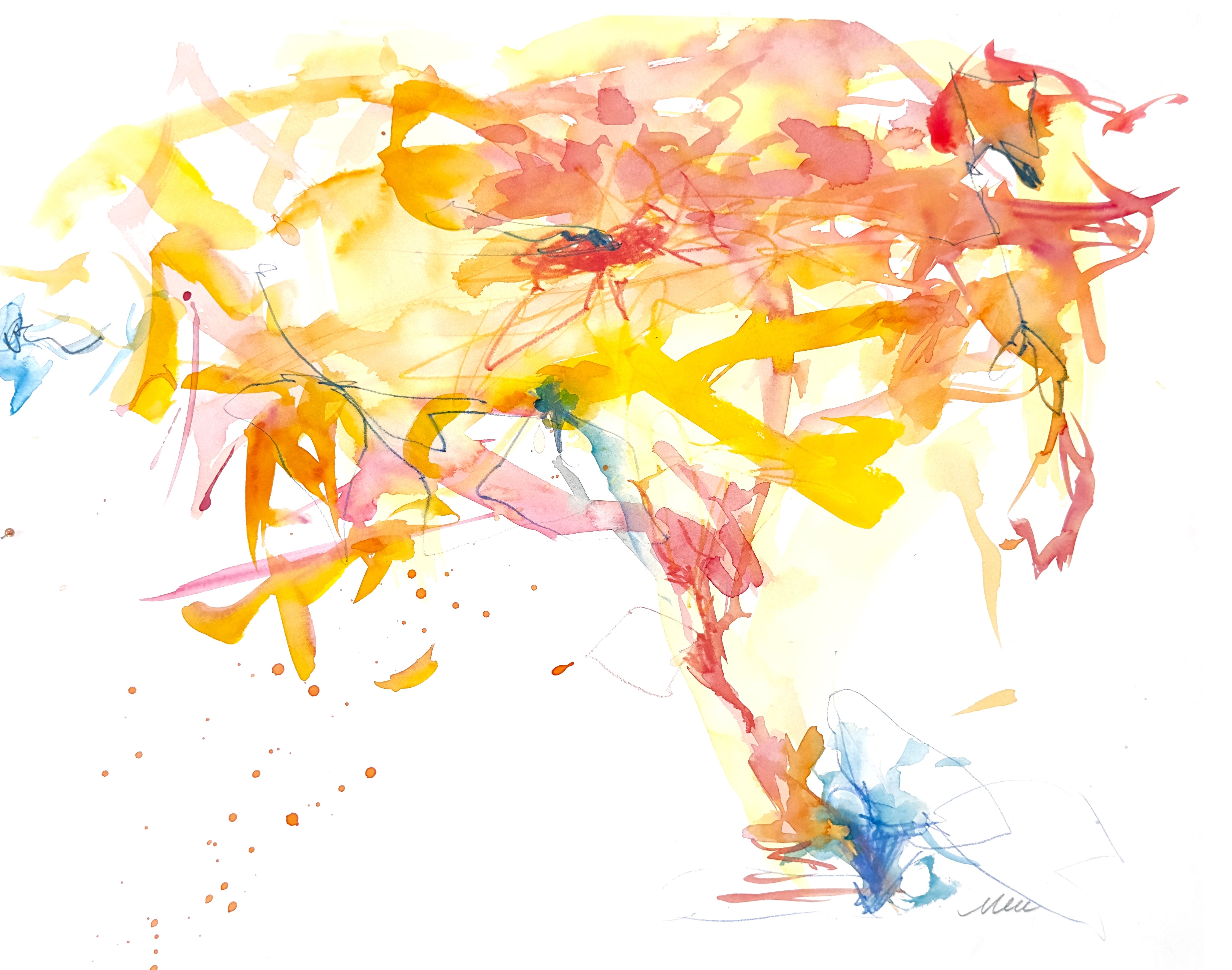 Abstract art with colorful splashes on a white background by Monica Lee Rich