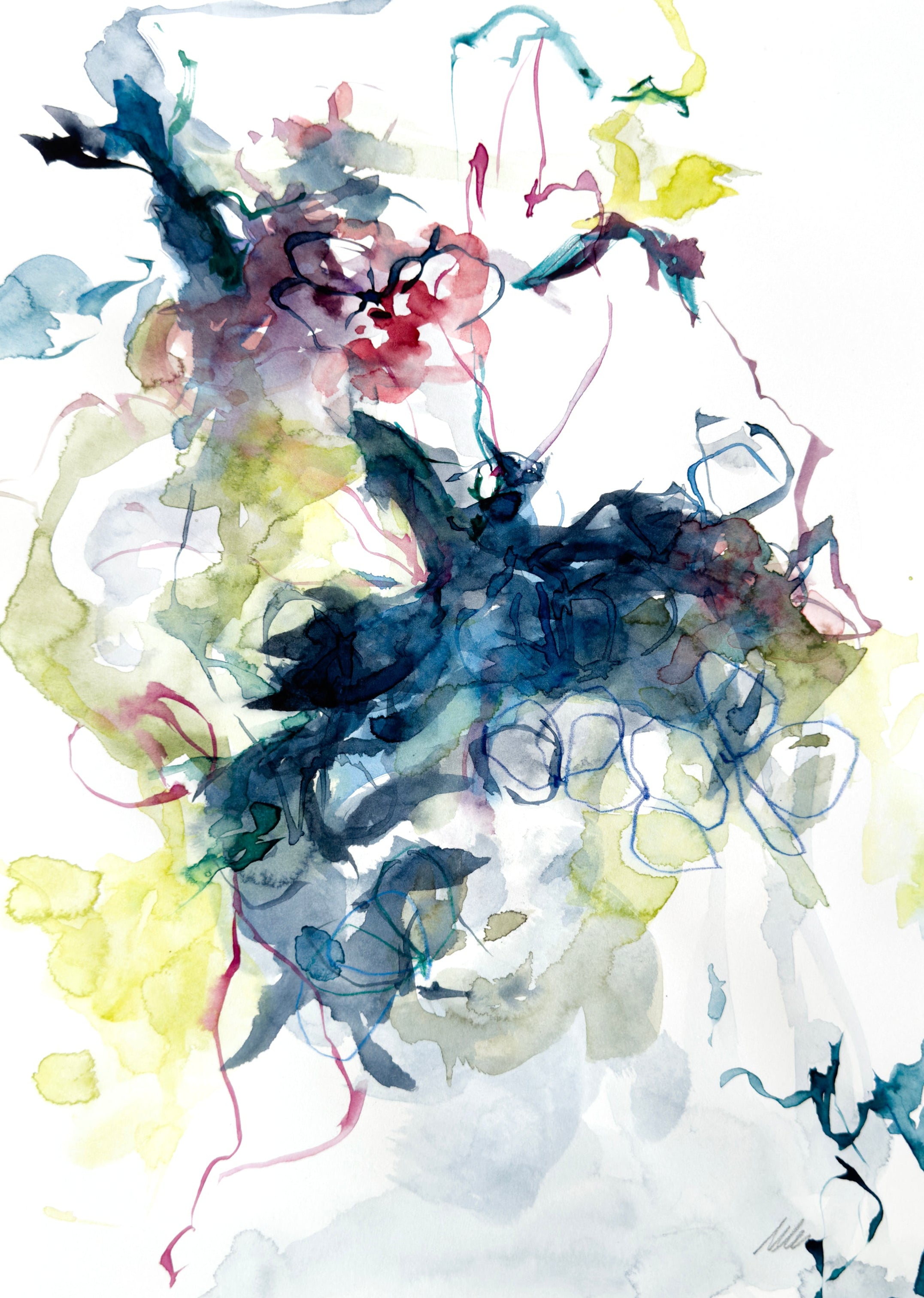 Abstract watercolor navy blue floral by artist Monica Lee Rich