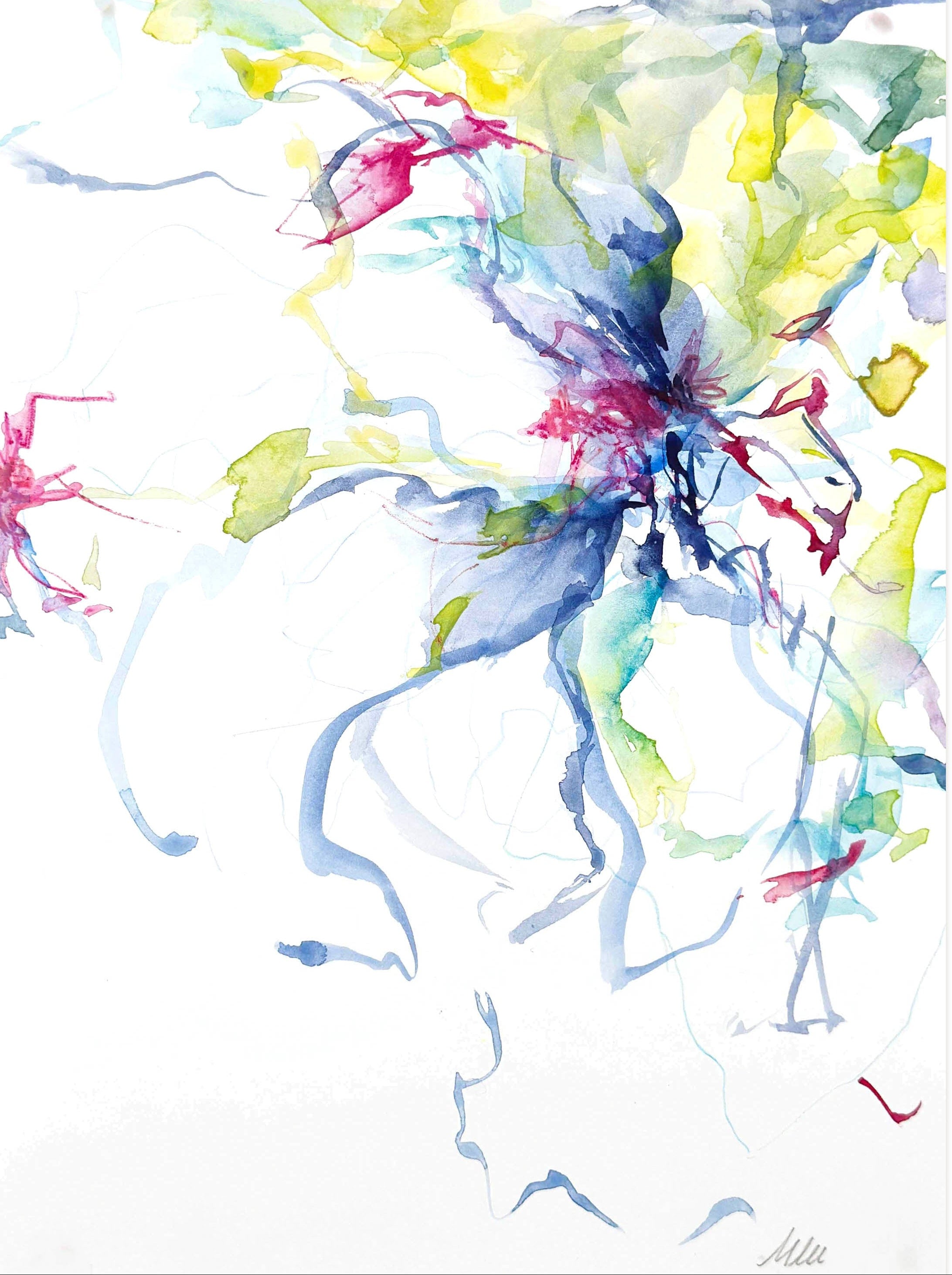 Abstract watercolor painting with multicolors on a white background