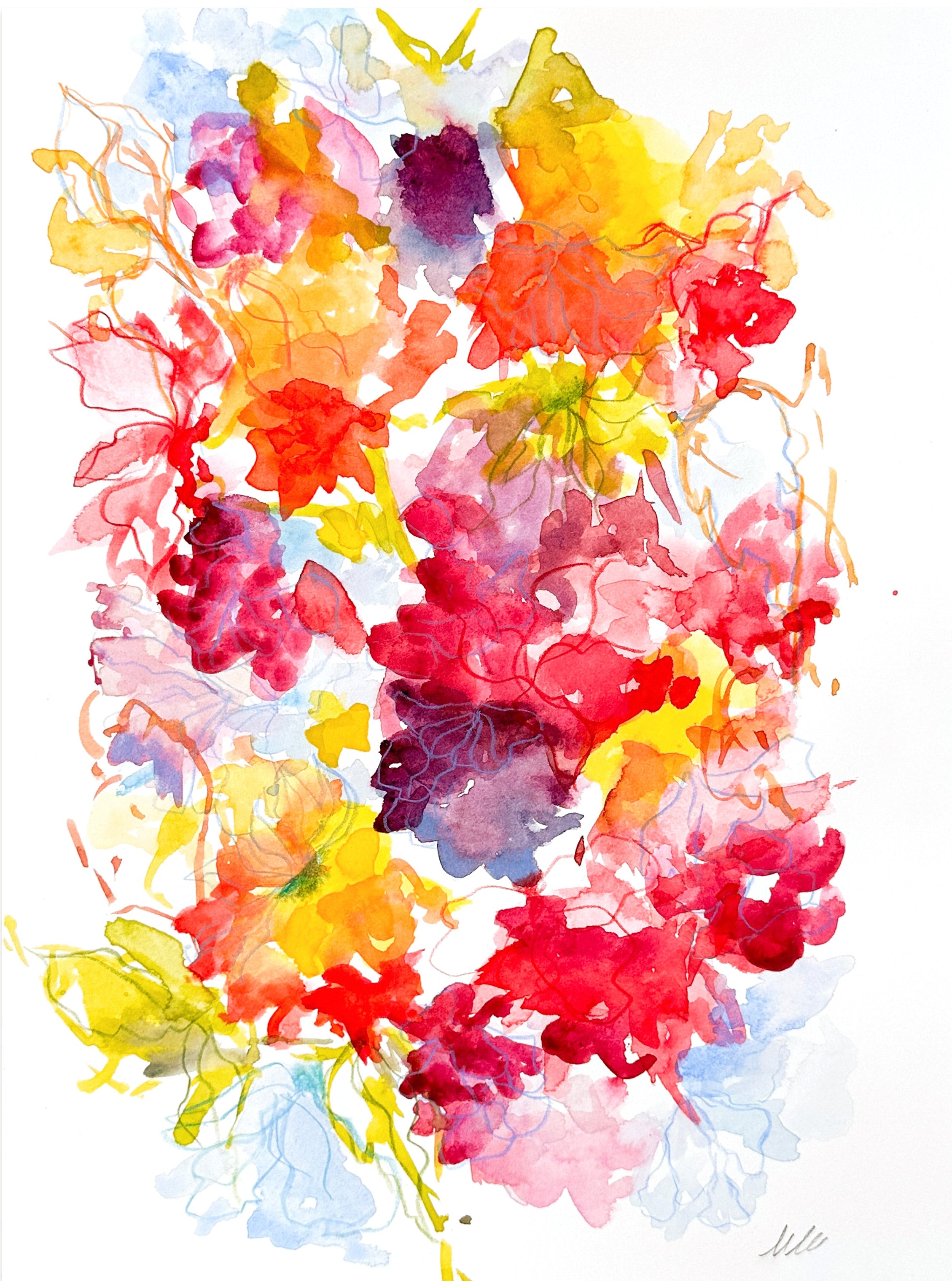 Bright abstract bouquet watercolor by Monica Lee Rich